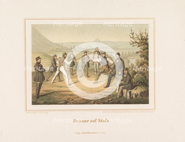 Mensur on Stofs. Images from German student life, 1865. Creator: Geiling, Friedrich Wilhelm (active ca 1850).