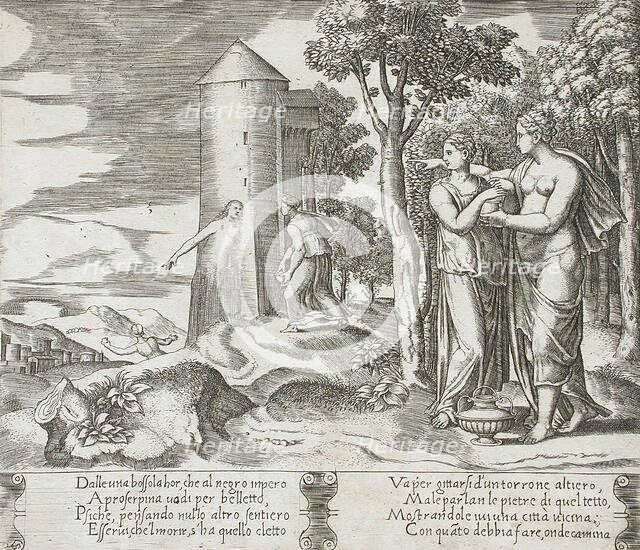 Venus with Psyche pointing to the underworld, between 1520 and 1535. Creator: Master of the Die.