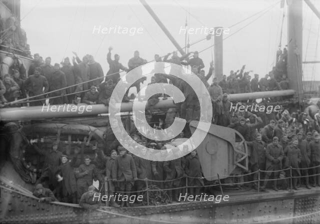 Group portrait of sailors on a military ship, between c1915 and c1920. Creator: Bain News Service.