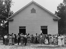 Gathering of congregation after church..., Wheeley's Church, Person County, North Carolina, 1939. Creator: Dorothea Lange.