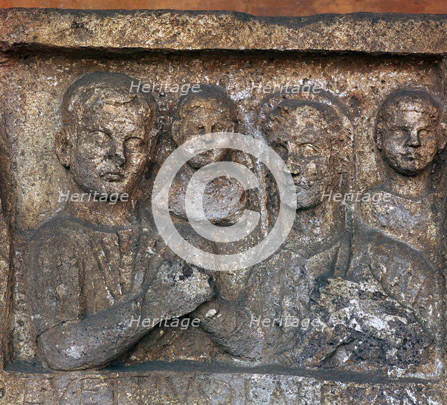 Roman grave-slab showing a family group. Artist: Unknown