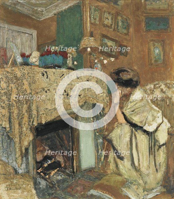 Madame Hessel by the fireplace, 1917-1918. Artist: Vuillard, Édouard (1868-1940)