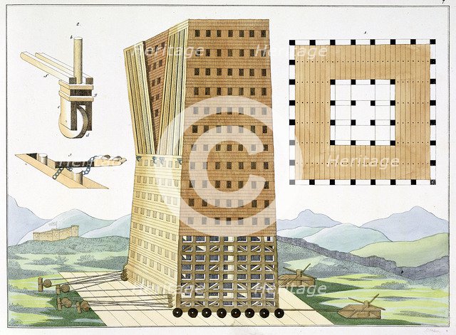 Tower of Demetrius Poliorcetes during the Siege of Rhodes in 305 BC, (1842). Artist: Friedrich Martin von Reibisch