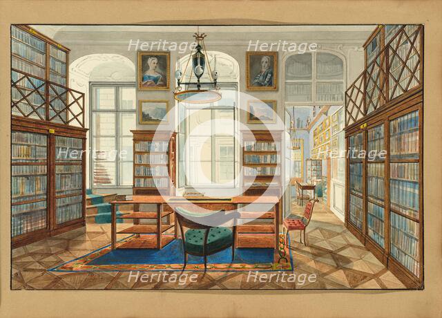 The library in the Palais Clary-Altreiben, Vienna, with a view of Herrengasse, c1830-1840. Creator: Anonymous ().