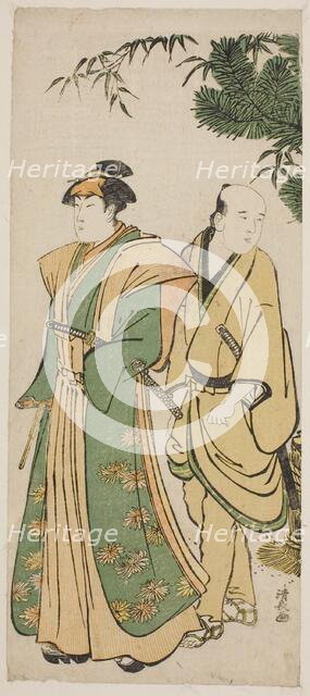 The Actor Segawa Kikunojo III and his attendant making cermonial rounds at New Year's, c. 1783. Creator: Torii Kiyonaga.