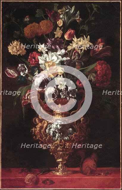 Bouquet of Flowers in a Figured Gold and Silver Vase, 17th or early 18th century. Creator: Anon.