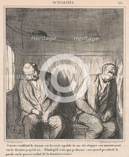 Faisons semblant de dormir..., 19th century. Creator: Honore Daumier.