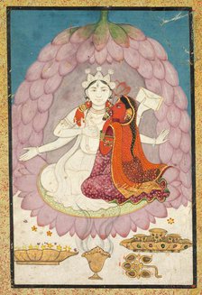 Vishnu and Lakshmi Seated on a Lotus Blossom, early 1800s. Creator: Unknown.