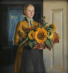 A Girl with Sunflowers;The Girl with the Sunflowers, 1889. Creator: Michael Peter Ancher.