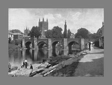 Hereford Cathedral and Wye Bridge, c1900. Artist: J Thirwall.