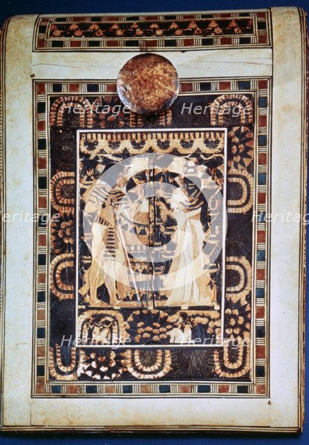 Lid of a coffer showing Tutankhamun and his wife Ankhesenamun in a garden, 14th century BC. Artist: Unknown