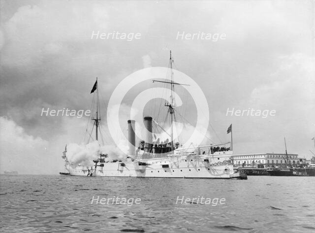 U.S.S. Montgomery firing last salute to Spanish flag at Havana, ca 1898. Creator: Unknown.