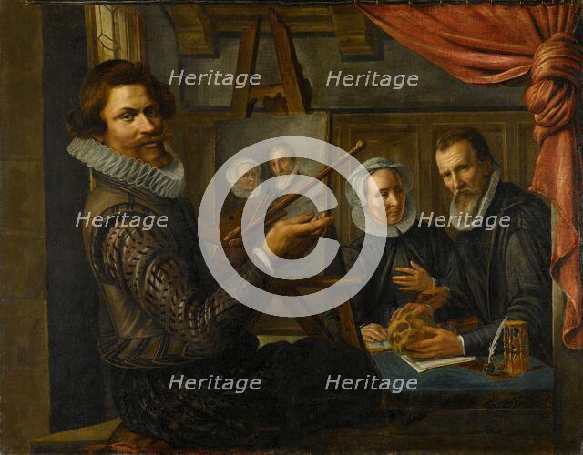 The Painter in his Studio Painting the Portrait of a Married Couple, 1612. Creator: Herman von Vollenhove.