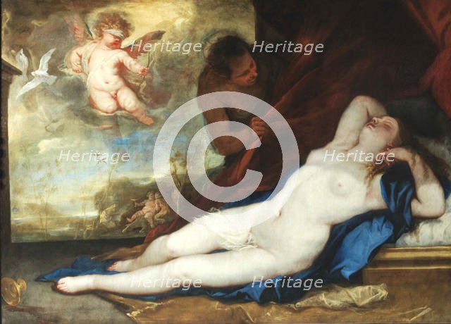 Sleeping Venus, Amor and Satyr, c. 1670. Creator: Giordano, Luca (1632-1705).