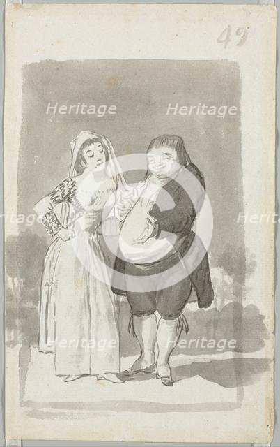 Prostitute Soliciting a Fat, Ugly Man (recto); Young Woman Wringing Her Hands...(verso), 1796-97. Creator: Francisco de Goya (Spanish, 1746-1828).