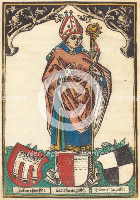 Bishop of Augsburg with Three Coats of Arms, c. 1485. Creator: Unknown.