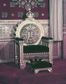 The Chair of State in the Robing Room at the Palace of Westminster, 1953. Creator: Arthur Charles Kirby Ware.