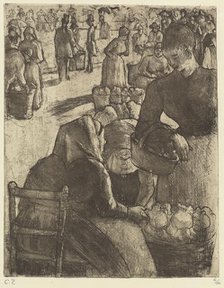 Vegetable Market at Pontoise (Marche aux legumes a Pontoise), 1891. Creator: Camille Pissarro.