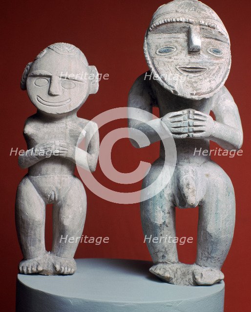 Melanesian male and female ancestor figures. Artist: Unknown