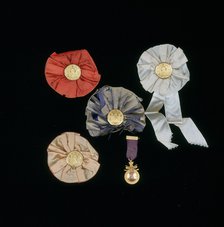 Rosette badges given by Harold W Pierce with Royal and Ancient Golf Club buttons in rosette badges Artist: Unknown