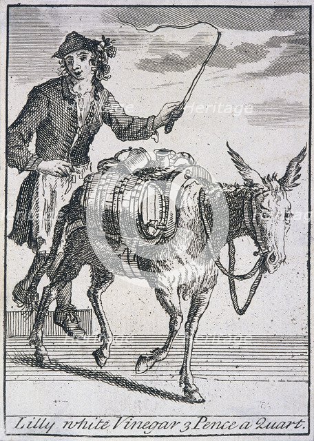 'Lilly White Vinegar 3 Pence a Quart', Cries of London, (c1688?). Artist: Anon