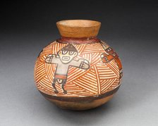 Small Jar Depicting Figures with Outstretched Arms, Standing against Red-Striped..., 180 B.C./A.D. 5 Creator: Unknown.