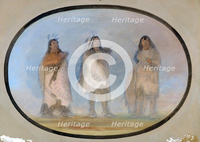 Little Bear, Steep Wind, The Dog; Three Distinguished Warriors of the Sioux Tribe, ca. 1865-1871. Creator: George Catlin.