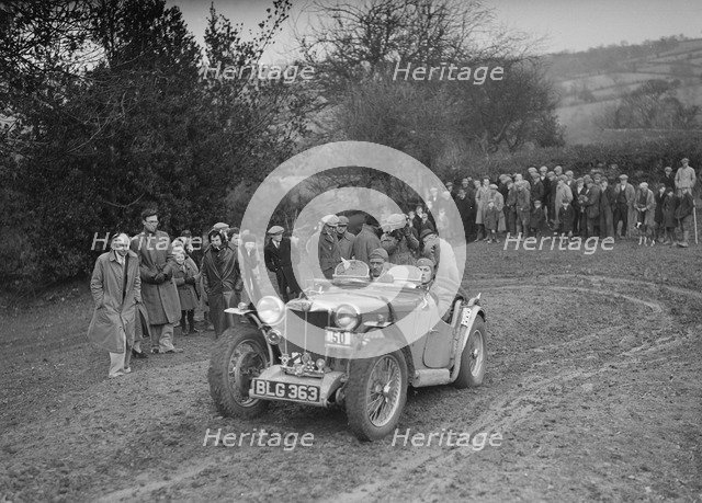MG PA of J Twyford at the MG Car Club Midland Centre Trial, 1938. Artist: Bill Brunell.