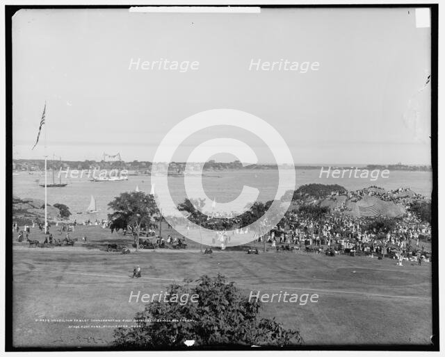 Unveiling tablet commemorating first settlement of Mass. Bay Colony, Stage Fort Park..., c1900-1907. Creator: Unknown.