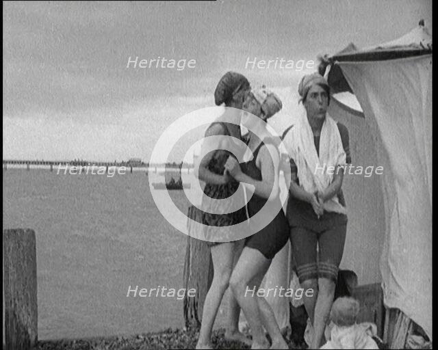 Women in Bathing Costumes on a Beach, 1920. Creator: British Pathe Ltd.