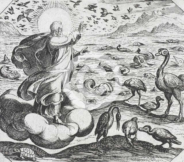 God Creating the Birds and the Fish, c1600. Creator: Antonio Tempesta.
