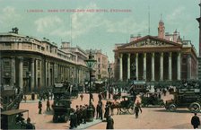 'London, Bank of England and Royal Exchange', c1910. Artist: Unknown.