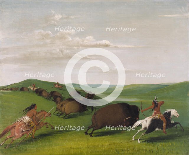 Buffalo Chase with Bows and Lances, 1832-1833. Creator: George Catlin.