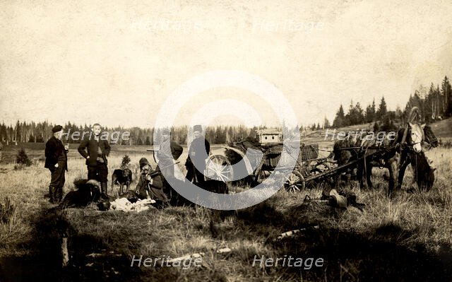 On a hunt in the vicinity of the Znamensky glass factory, 1913. Creator: S. Ia. Mamontov.