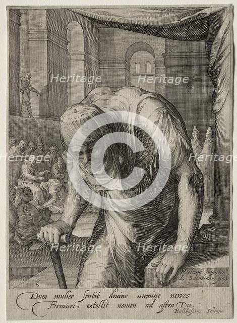 Heroines of the New Testament: The Crippled Woman Healed by Christ. Creator: Jan Saenredam (Dutch, 1565-1607).