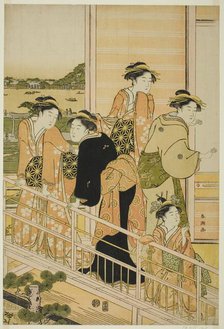 Women on a Balcony of a Yoshiwara Teahouse, c. 1780s. Creator: Katsukawa Shuncho.