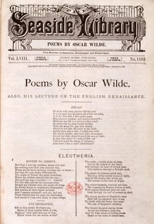 Lecture and poems by Oscar Wilde, 1882. Creator: Unknown.
