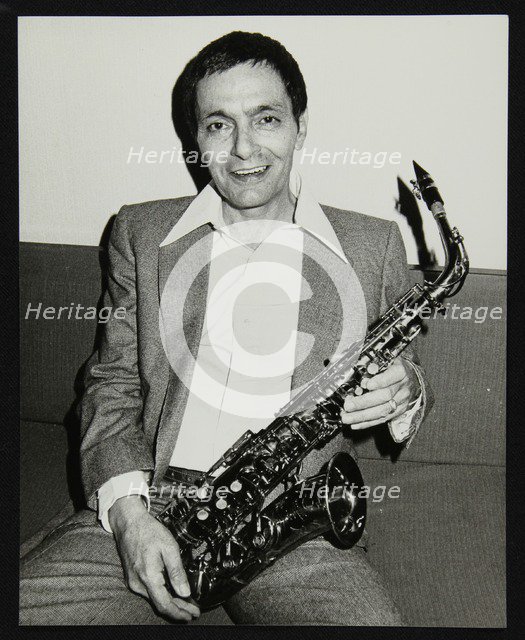 Art Pepper holding his saxophone, Royal Festival Hall, London, 14 July, 1980. Artist: Denis Williams