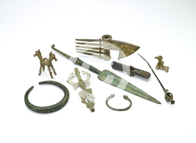 Luristan small bird pendant and assorted tools. Artist: Unknown.