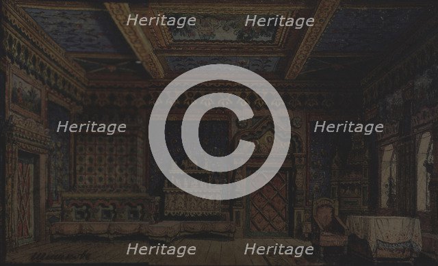 Stage design for the theatre play Death of Ivan the Terrible by A. Tolstoy. Artist: Shishkov, Matvei Andreyevich (1832-1897)