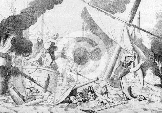 Greek fire during the Siege of Constantinople, before 1839. Artist: Bruni, Fyodor Antonovich (1800-1875)