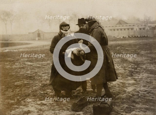 Colette as reporter "Le Matin" during the first flight of the Caudron aircraft in 1919, 1919. Creator: Anonymous.