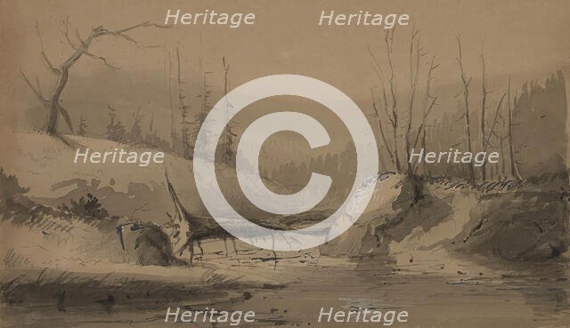 Stream with a Fallen Tree, mid 19th century. Creator: Alfred Jacob Miller.