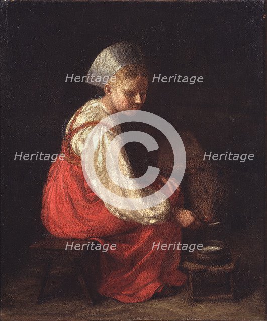 A Peasant Girl with a Calf, 1829. Artist: Venetsianov, Alexei Gavrilovich (1780-1847)