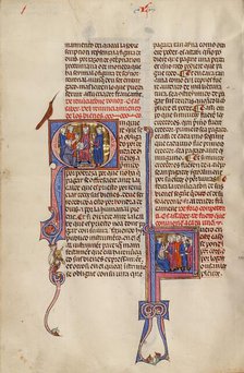 Initial Q: A Man Kneeling before a King: Initial F: An Attorney with Clients..., about 1290-1310. Creator: Unknown.