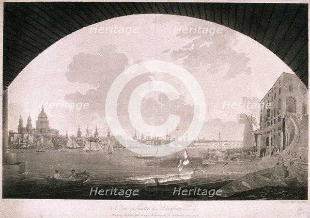 City of London from Blackfriars Bridge, 1795. Artist: John William Edy