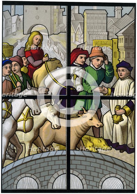 Toll bridge, 15th century (1849).Artist: H Moulin