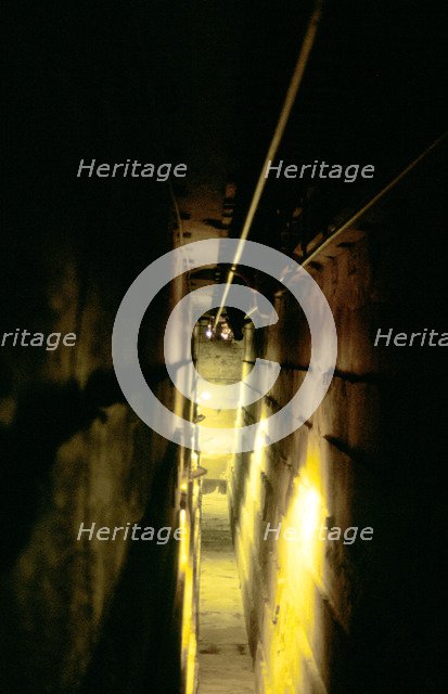 Steep internal stairway inside the Great Pyramid, Gizeh, Egypt. Artist: Unknown