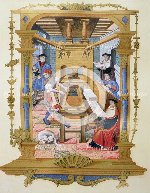 Printing in a miniature in 'Recueils des Chants Royaux' 15th century.