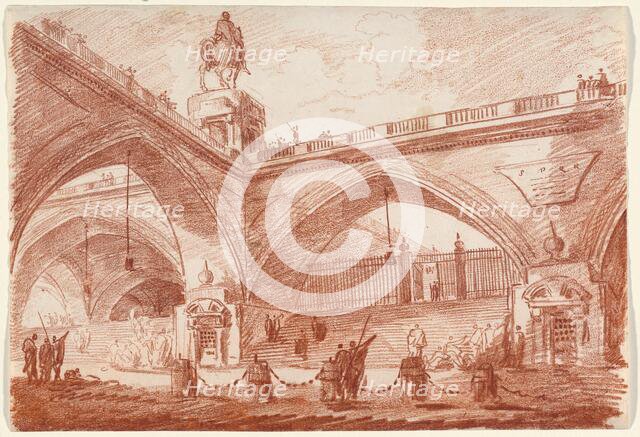 Architectural Fantasy with a Triumphal Bridge, c. 1760. Creator: Hubert Robert.